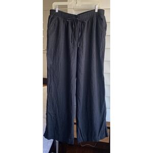 Briggs Black XL Linen Blend Wide Leg Pants Pockets Drawstrings Waist Insem 28.5"